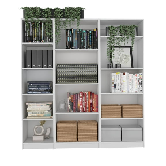 Xukmct Bookcase with 14 Shelves, Wood Book Storage Stand Rack for Living Room, Office, White
