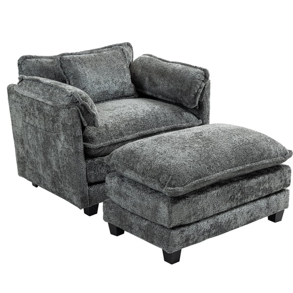 Xukmct Boucle Accent Chair with Ottoman, Upholstered Club Chair Leisure Chair for Living Room, Bedroom, Office, Dark Gray