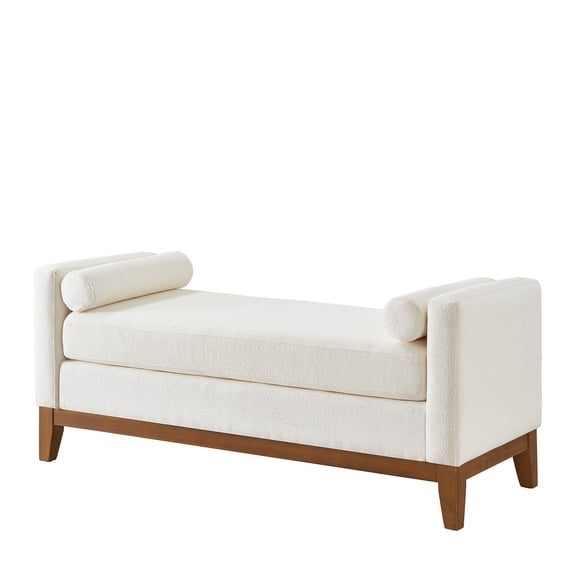 Xukmct Boucle Upholstered Bench with Wood Frame, Modern Rectangle Ottoman for Living Room, Entryway, Office, Ivory White