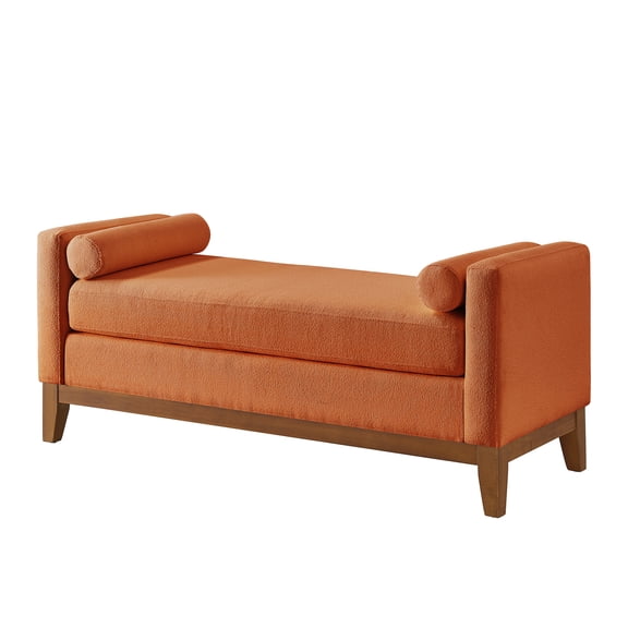 Xukmct Boucle Upholstered Bench with Wood Frame, Modern Rectangle Ottoman for Living Room, Entryway, Office, Orange