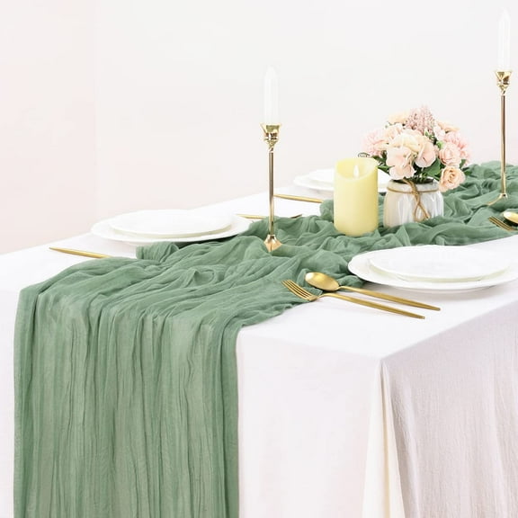 Xukmct Cheesecloth Table Runner Gauze Table Runner Sheer Fabric Table Runner for Wedding Birthday Party Table Decorations, 35" x 118"