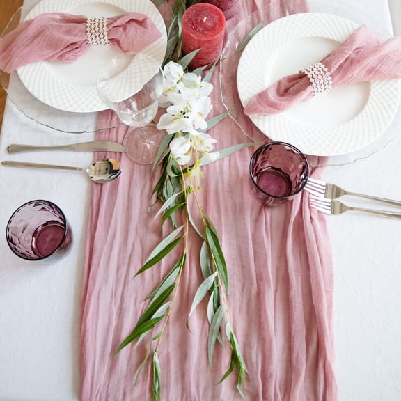 Xukmct Cheesecloth Table Runner Long Sheer Fabric Table Runner Gauze Table Runner for Wedding Christmas Party, 35" x 118"