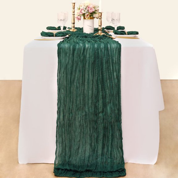 Xukmct Cheesecloth Table Runner Long Sheer Fabric Table Runner Gauze Table Runner for Wedding Christmas Party, 35" x 157"