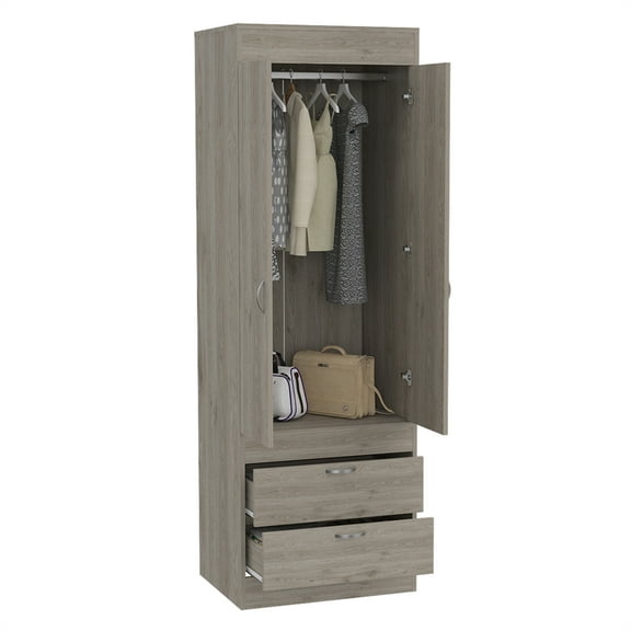 Xukmct Clothes Storage Cabinet with 2 Drawers and Inner Shelf, Perfect for Bedroom, Home, Light Gray