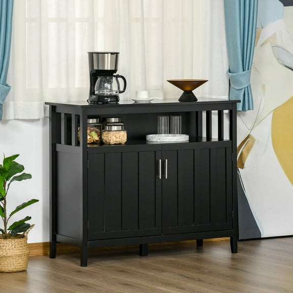 Xukmct Coffee Bar Cabinet Sideboard Buffet Cabinet with 2 Doors and Shelves, Kitchen Cabinet for Entryway, Kitchen, Bar, Living Room, Black