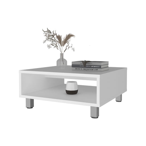 Xukmct Coffee Table with Open Storage, Wood Center Table for Living Room, Office, White