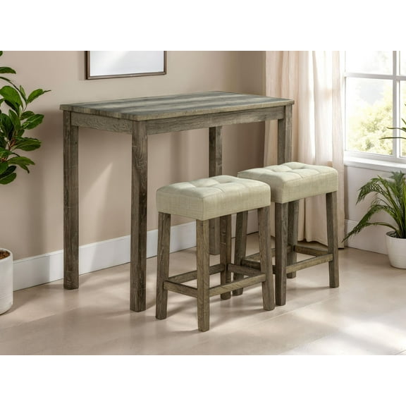 Xukmct Dining Table with 2 Pack Stools, Wood Bar Table Stools Set for Living Room, Dining Room, Brown