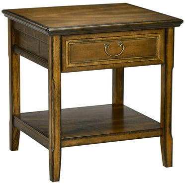 Xukmct End Table Nightstand with Drawer and Bottom Shelf, Side Table for Bedroom, Living Room, Brown