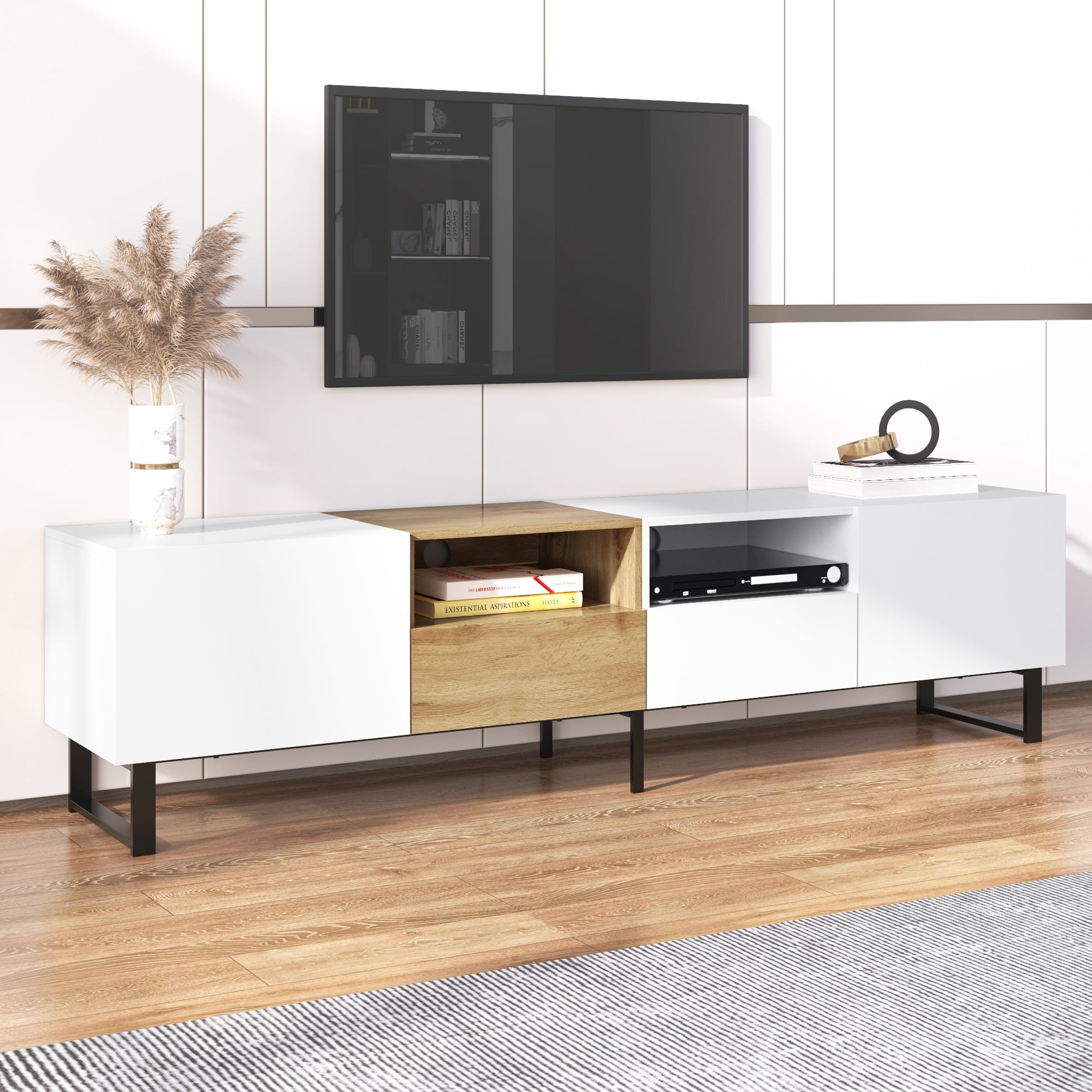 Xukmct Entertainment Center with 2 Cabinets & Open Shelf, Media Console ...