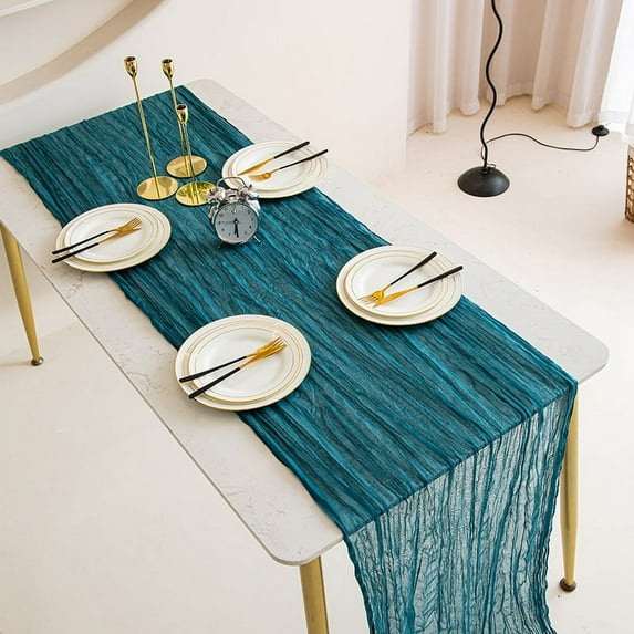 Xukmct Fabric Gauze Table Modern Cheesecloth Table Runner for Wedding Birthday Party Decoration, 35" x 70"