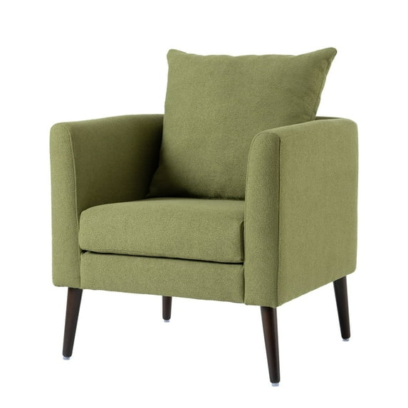 Xukmct Fabric Padded Seat Single Sofa Chair with Solid Wood Legs and Waist Pillow, Armchair Accent Chair for Living Room/Bedroom/Waiting Room, Olive Green