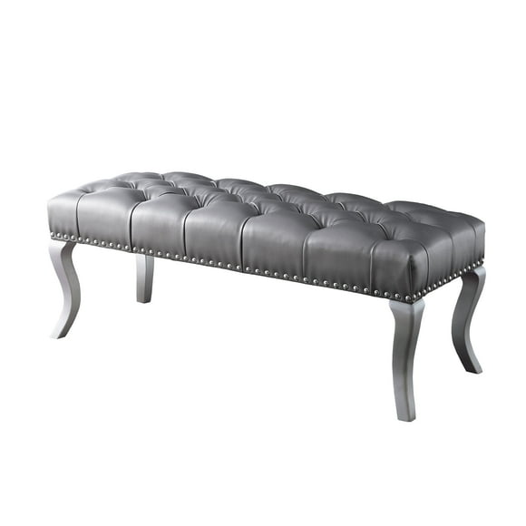 Xukmct Faux Leather Upholstered Dining Bench for Living Room, Bedroom, Dining Room, Silver