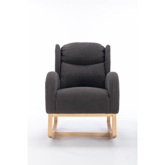 Xukmct High Back Upholstered Rocking Chair with Side Pocket, Wood Frame Accent Chair for Home, Living Room, Office, Dark Gray
