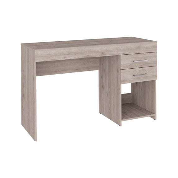 Xukmct Home Office Computer Desk with 1 Lower Shelf and 2 Drawers, Light Gray