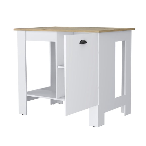 Xukmct Kitchen Island with Open Shelf and Single Door, Storage Cabinet for Home, Kitchen, Dining Room, White + Brown