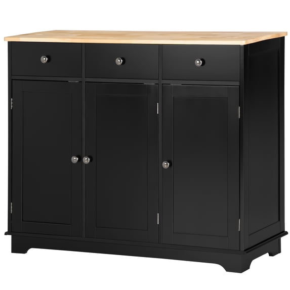 Xukmct Kitchen Storage Cabinet with 3 Drawers and Shelf, Solid Wood Countertop Coffee Bar Cabinet for Kitchen, Dining Room, Black