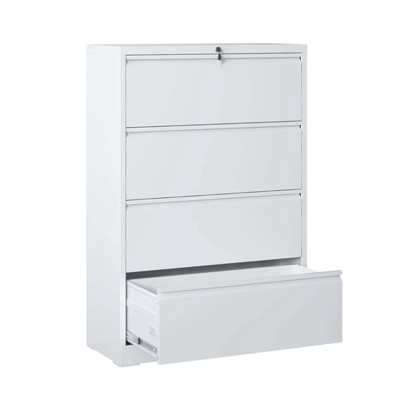 Xukmct Lateral File Cabinet with Lock, Lockable File Cabinet for Home Office, 4 Drawer Locking Metal File Cabinet for Letter/A4/F4 Size, White