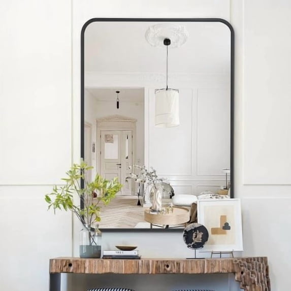 Xukmct Makeup Mirror Black Metal Frame Vanity Mirror Rectangular Wall Mirror for Bathroom, Living Room, 22x30 Inch