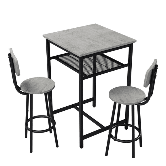 Xukmct Metal Frame Bar Table with 2 Pack Bar Stools, Wood Top Bar Table Stools Set for Living Room, Dining Room, Bar, Black+Gray