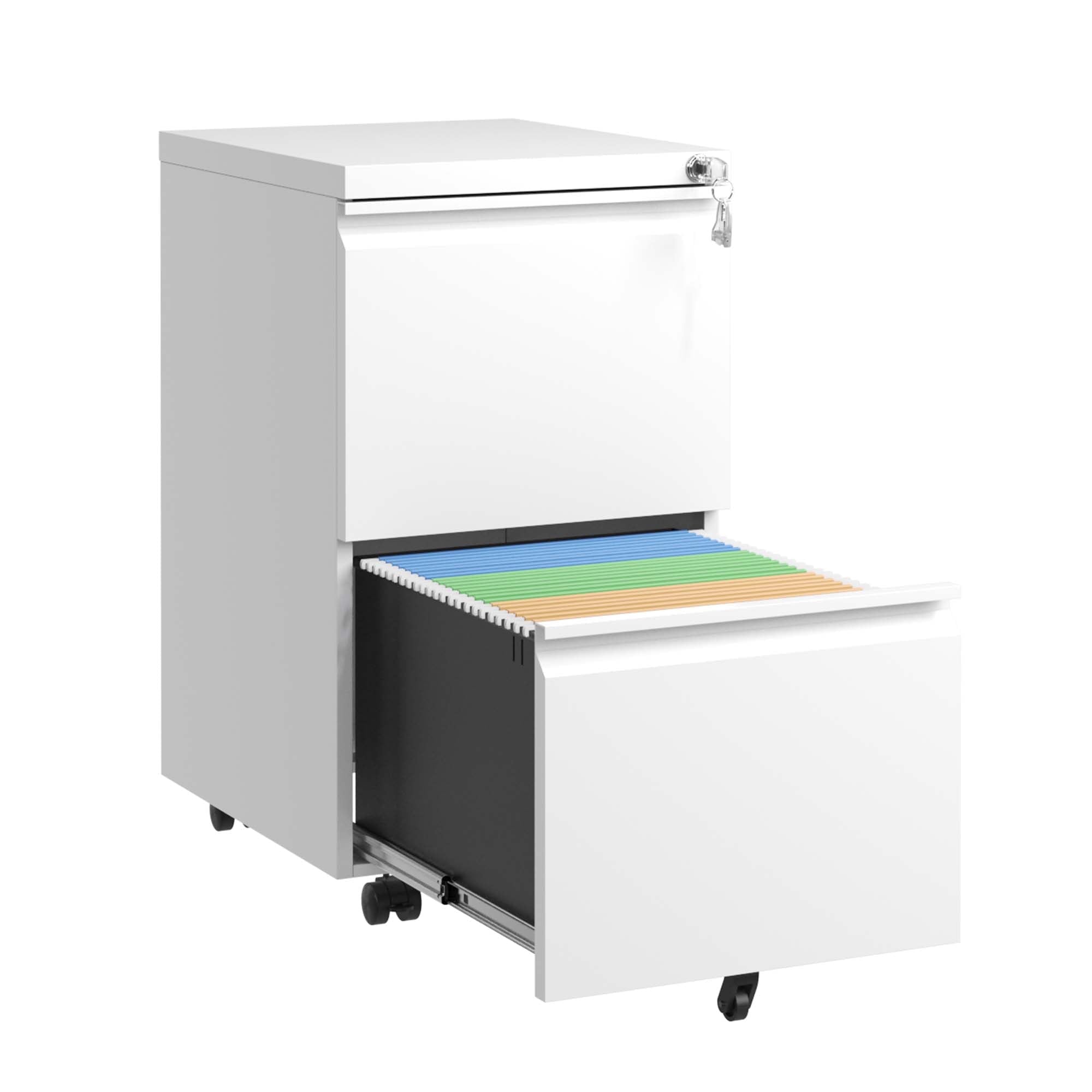 Xukmct Metal Mobile File Cabinet with Wheels and Lock, 2 Drawer Rolling File Cabinet for Letter/A4 Size, White
