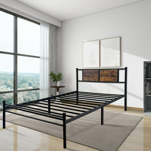 Xukmct Metal Twin Size Platform Bed Frame with Wood Headboard and Footboard, Strong Metal Slats Support, No Box Spring Needed