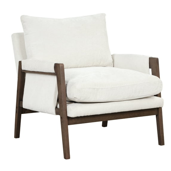 Xukmct Mid-Century Modern Accent Chair with Wood Frame, Velvet Armchair for Living Room, Office, White