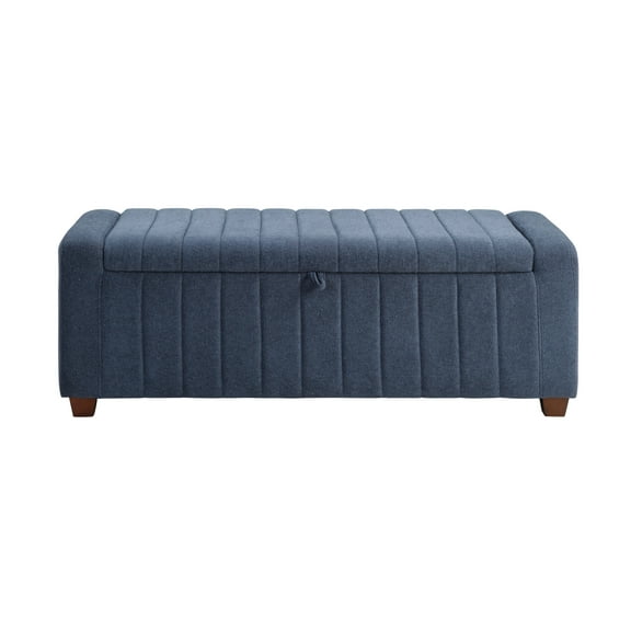 Xukmct Modern Boucle Storage Ottoman with Wood Frame, Upholstered Storage Bench for Living Room, Bedroom, Blue