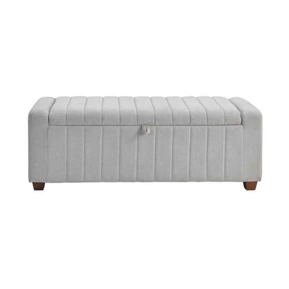 Xukmct Modern Boucle Storage Ottoman with Wood Frame, Upholstered Storage Bench for Living Room, Bedroom, Gray