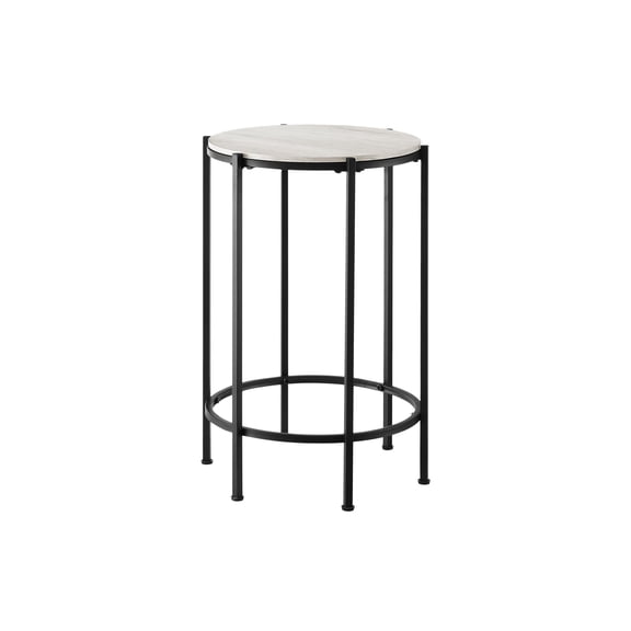 Xukmct Modern Side Table with Metal Frame, Round Wood Top End Table for Living Room, Bedroom, White