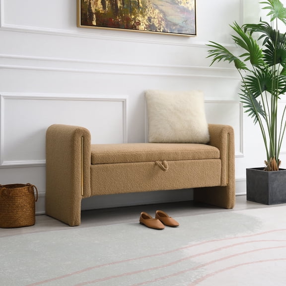 Xukmct Modern Storage Ottoman with Arms, Upholstered Large Storage Bench Footstool for Living Room, Bedroom, Coffee