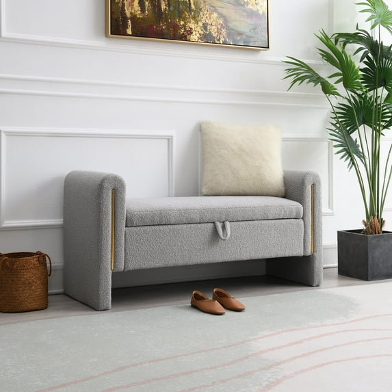 Xukmct Modern Storage Ottoman with Arms, Upholstered Large Storage Bench Footstool for Living Room, Bedroom, Gray