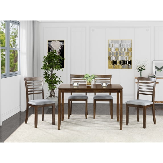 Xukmct Modern Wooden Dining Table with 4 Pack Chair, Rectangular Table Chair Set for Dining Room, Living Room, Brown