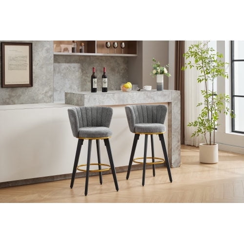Xukmct Pack of 2 360 Degree Swivel Counter Height Bar Stools with Backs and Metal Legs, 26" H Seat Height Upholstered Velvet Barstools for Living Room, Bar, Gray