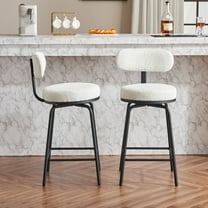 Xukmct Pack of 2 Upholstered Swivel Bar Stools with Metal Legs and Footrest, Boucle Counter Height Bar Chair Barstools for Kitchen Island, Dining Room, White