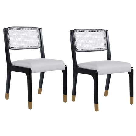 Xukmct Pack of 2 Linen Fabric Dining Chairwith Wood Legs, Upholstered Seat Side Chair for Living Room, Dining Room, Beige+Black