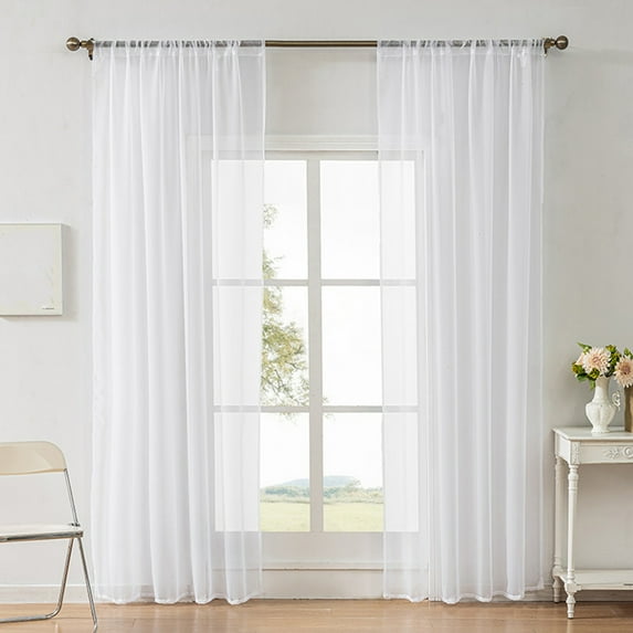 Xukmct Pack of 2 Sheer Curtains Light Filtering Rod Pocket Curtain Solid Color Window Sheer Curtain for Kitchen, Bedroom, Living Room, 52" x 54"