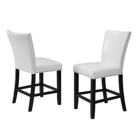 Xukmct Pack of 2 Wood Frame Dining Chair with Footrest, Upholstered PU Leather Counter Bar Chair for Living Room, Dining Room, White