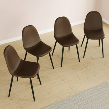 Xukmct Pack of 4 Armless Dining Chair with Black Metal Legs, Leather Cushioned Seat Dining Chair for Restaurant, Dining Room, Kitchens, Brown