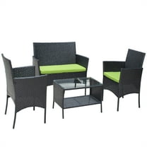 Xukmct Rattan Patio Green Cushion Wicker Frame Arm Chair Sofa with Coffee Table Set