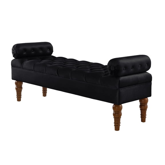 Xukmct Rectangle Bed Bench with Wood Legs, Upholstered Velvet Entryway Bench for Living Room, Bedroom, Office, Black