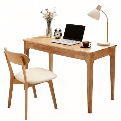 Xukmct Rectangle Console Table with Drawers, Wood Computer Desk for Study, Bedroom, Living Room, Office, Brown