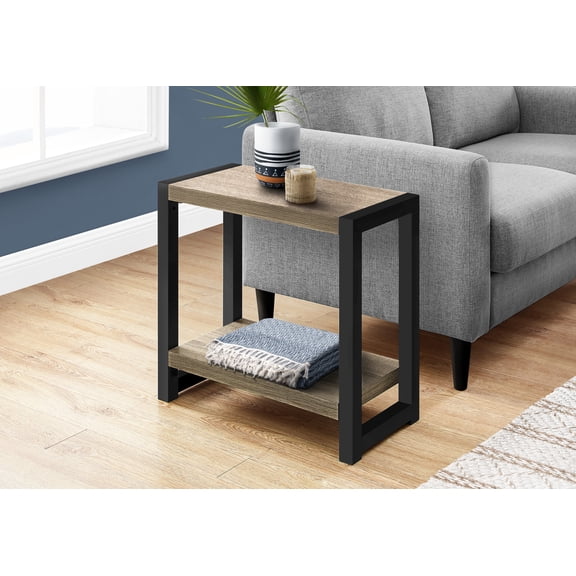 Xukmct Rectangle End Table with Bottom Shelf, 2 Tier Side Table for Living Room, Bedroom, Brown