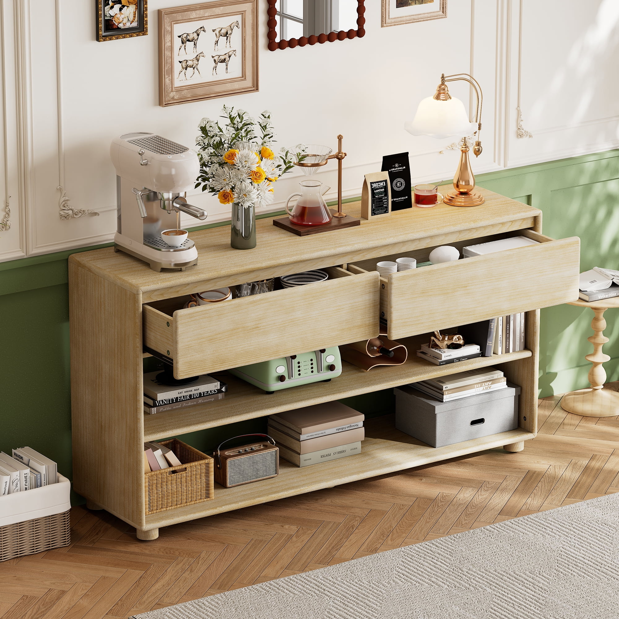 Xukmct Rectangle Entryway Table with 2 Drawers and 2 Shelves, Wood ...