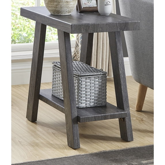 Xukmct Rectangle Side Table with Open Shelf, Wood End Table for Living Room, Office, Gray