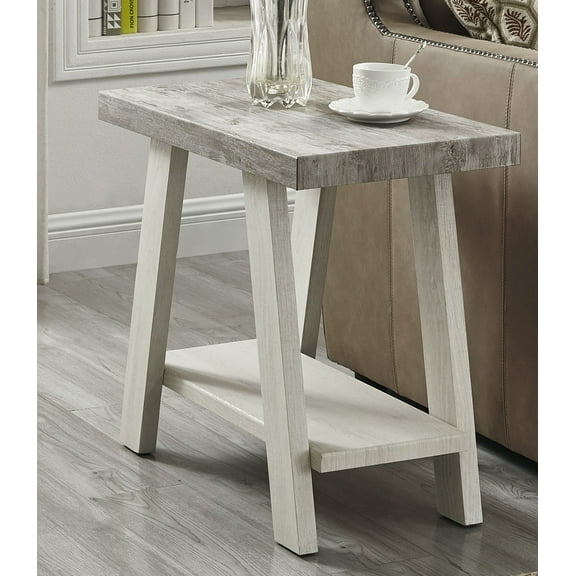 Xukmct Rectangle Side Table with Open Shelf, Wood End Table for Living Room, Office, Light Gray + Beige