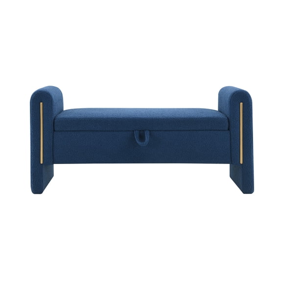 Xukmct Rectangle Storage Bench with Arms, Upholstered Storage Ottoman for Living Room, Bedroom, Office, Navy Blue