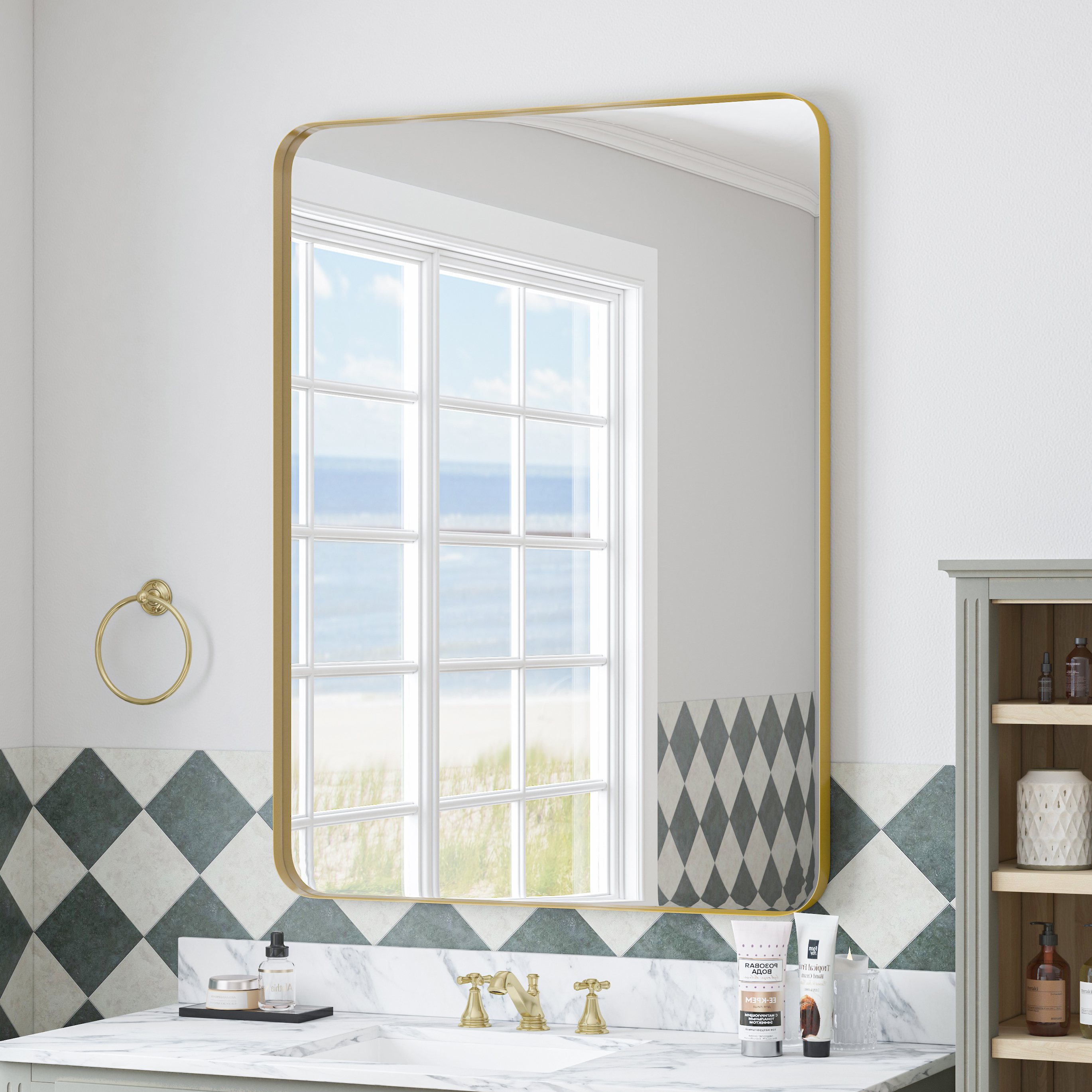 Xukmct Rectangular Gold Metal Framed Wall Mirror Dressing Mirror for