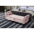 thumbnail image 1 of Xukmct Rectangular Velvet Storage Stool with Solid Wood Legs and 1 Pillow, Perfect for Home, Bedroom, Light Pink, 1 of 6