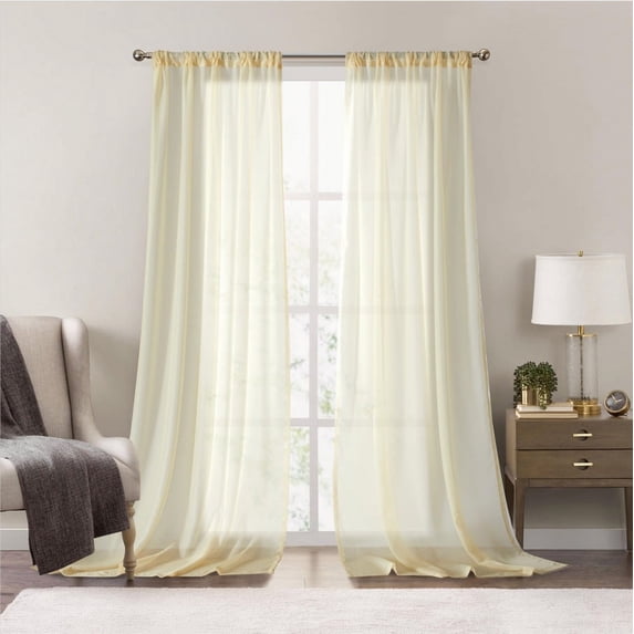 Xukmct Set of 2 Panels Sheer Curtains Solid Color Drapes Light Filtering Window Curtain for Kitchen, Bedroom, Living Room, 100" x 63"