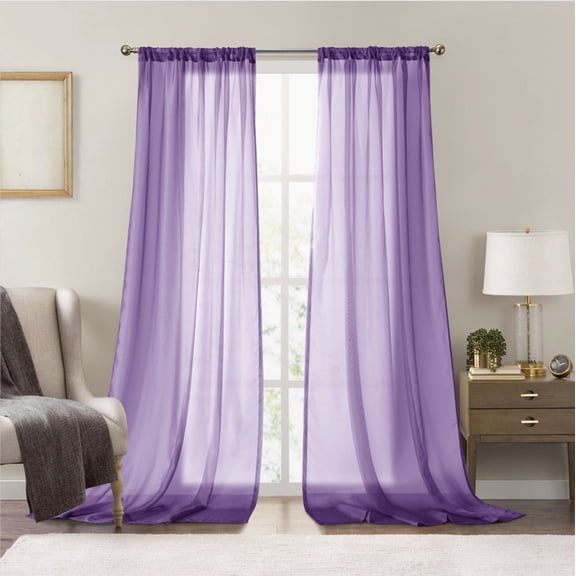 Xukmct Set of 2 Panels Sheer Curtains Solid Color Drapes Light Filtering Window Curtain for Kitchen, Bedroom, Living Room, 42" x 102"